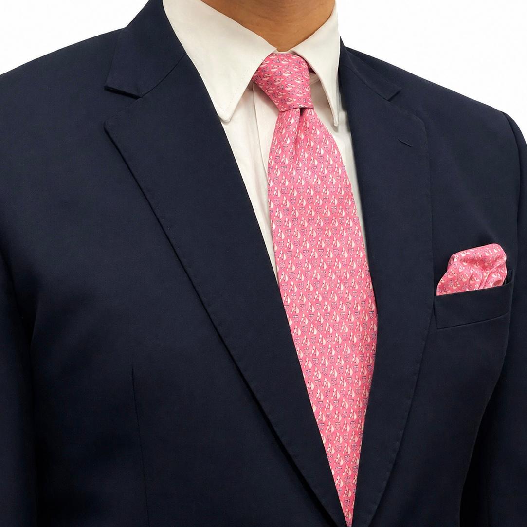 Pink Novelty Pattern Polyester Tie and Pocket Square set