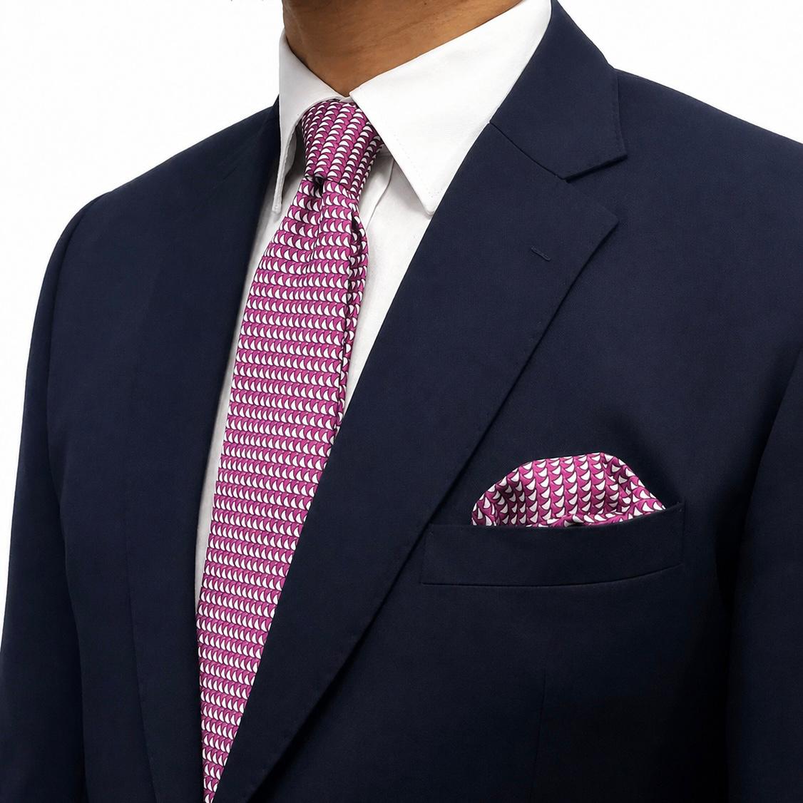 Pink Geometric Tie and Pocket Square set