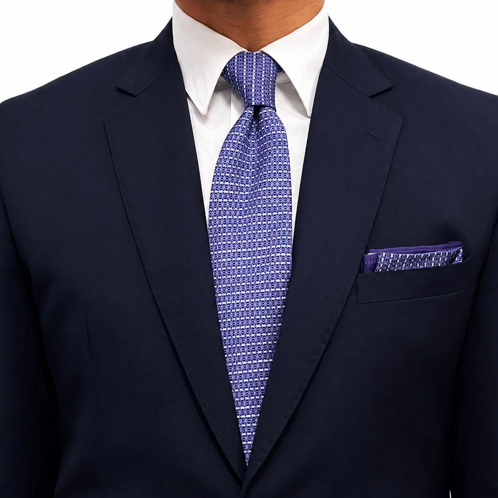 Royal Blue Micro-Pattern Tie and Pocket Square set