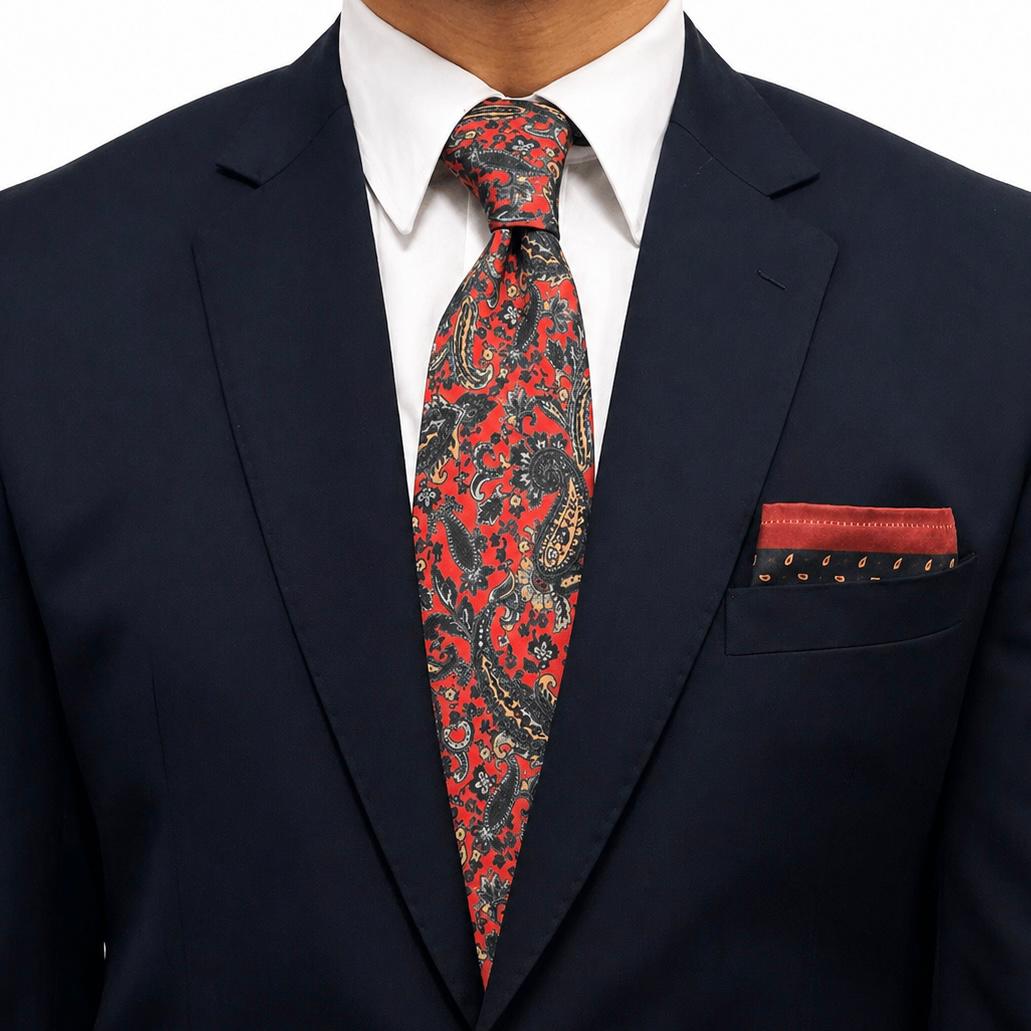 Red Paisley Classic Tie and Pocket square Set