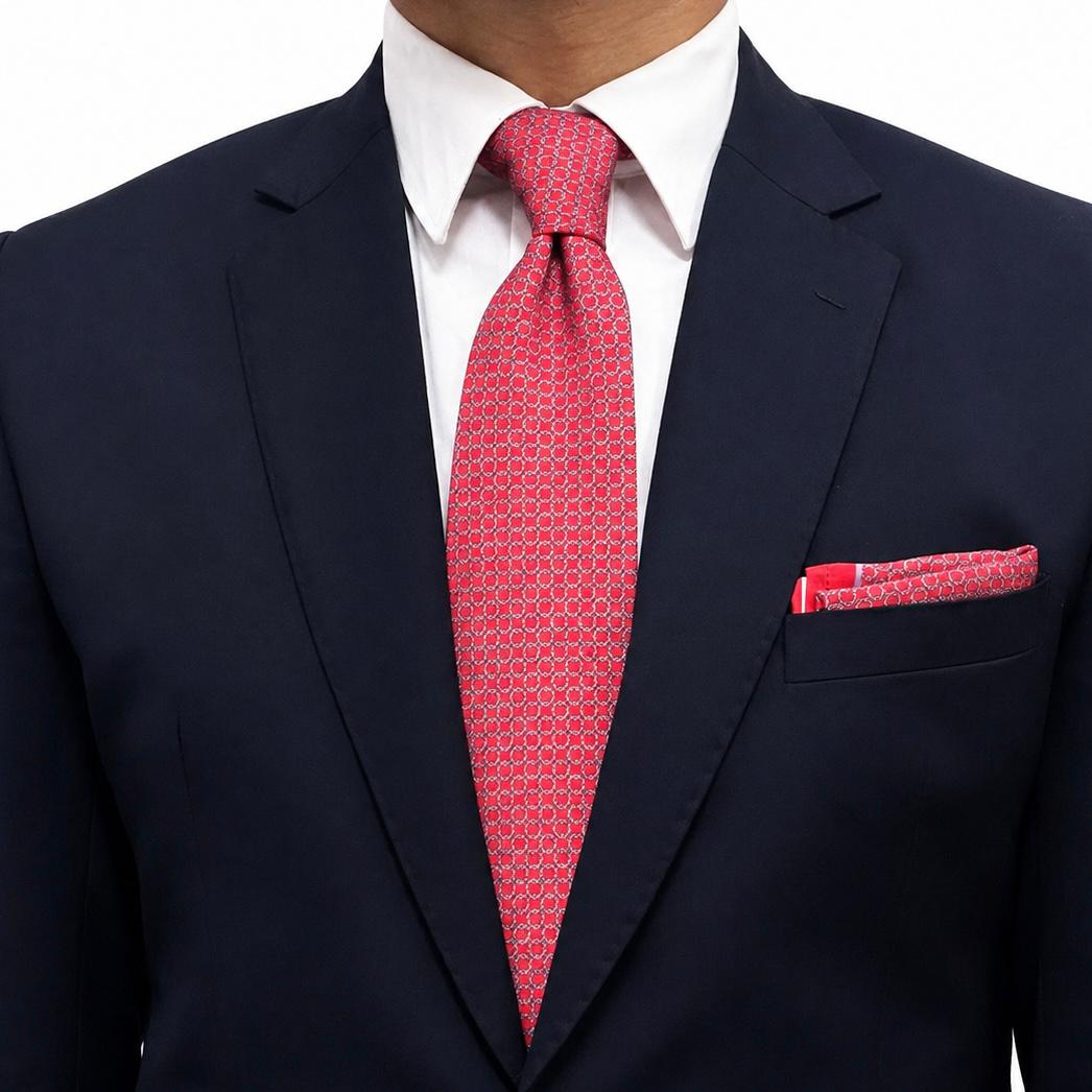 Coral Red Textured Tie Pocket Square Set
