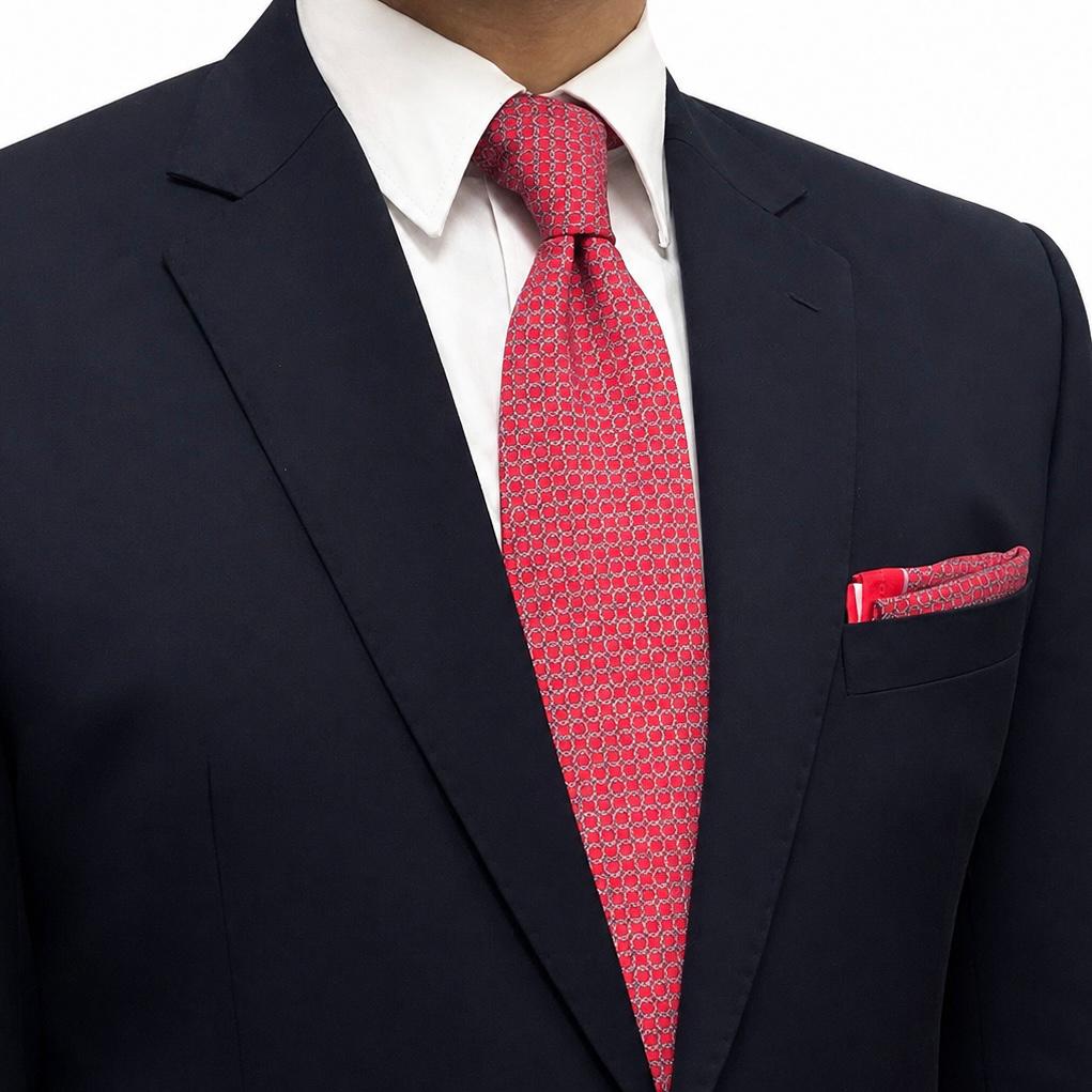 Coral Red Textured Tie Pocket Square Set