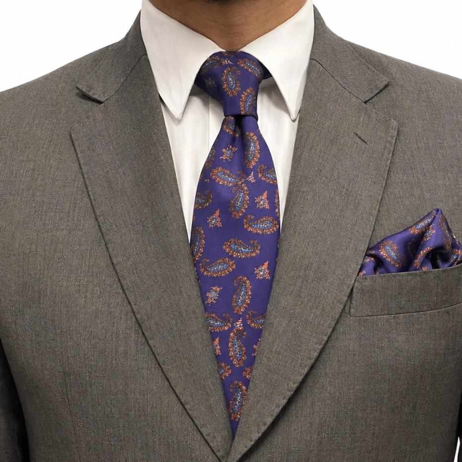 Purple Paisley Tie Pocket Square set