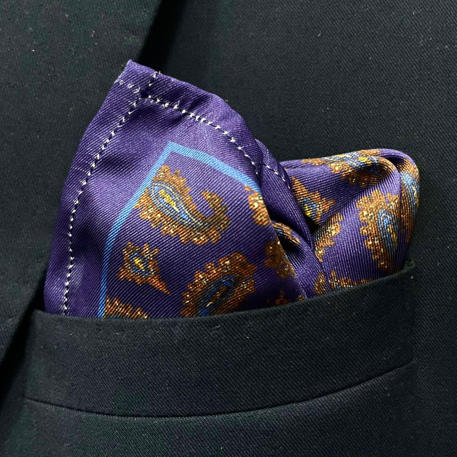 14 by 14 inches Purple Paisley Pocket Square