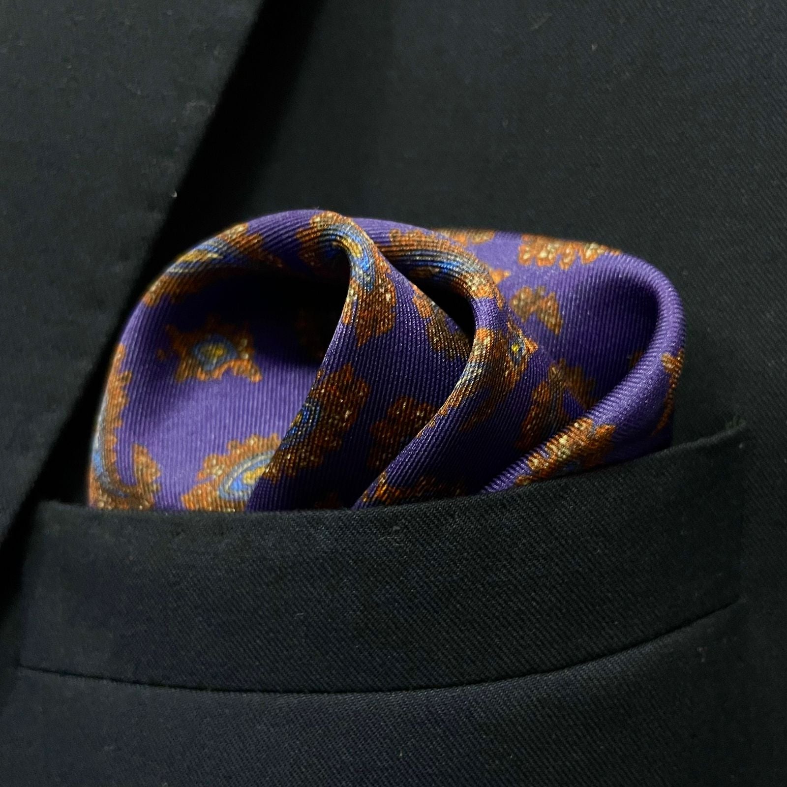 14 by 14 inches Purple Paisley Pocket Square
