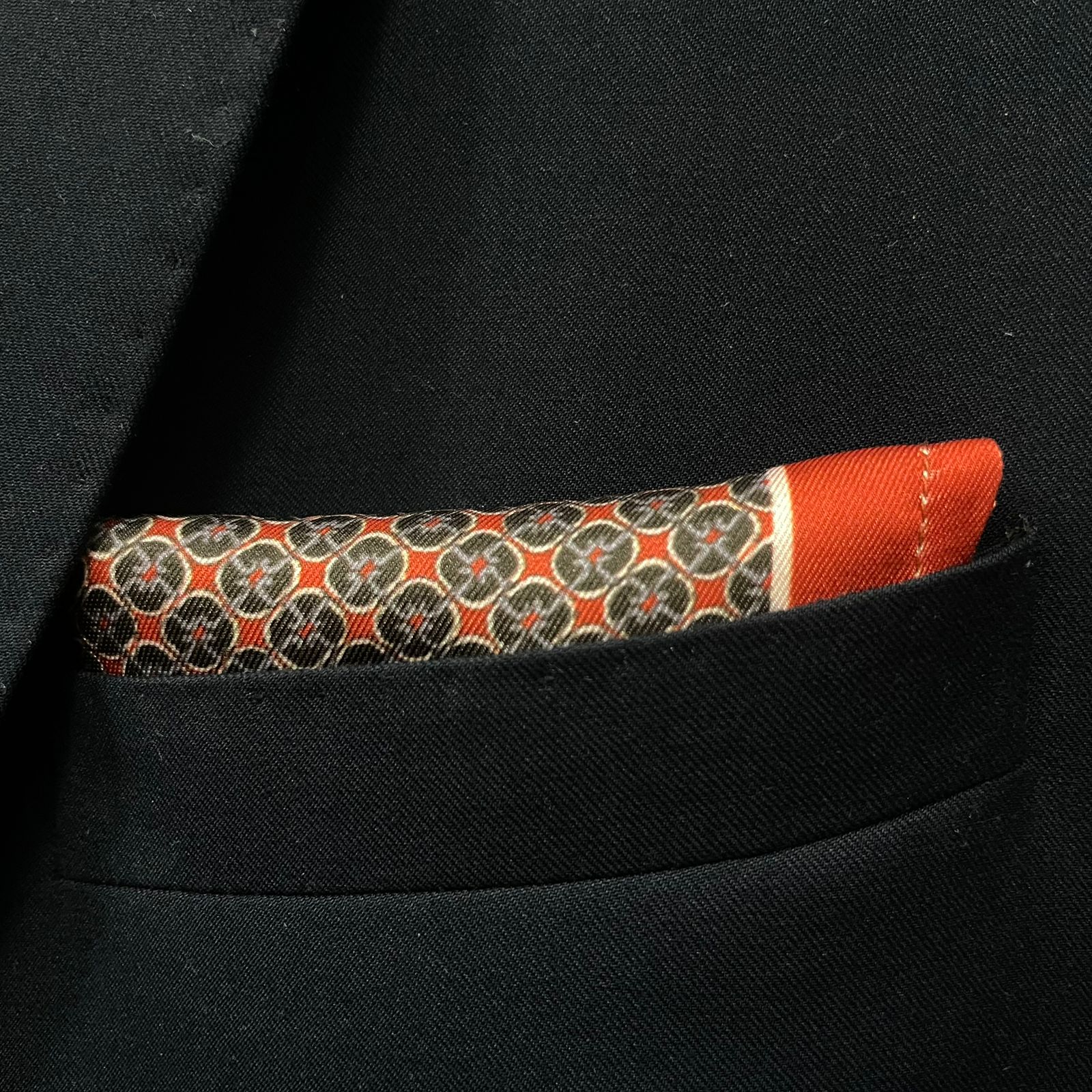 14 by 14 inches Black & Red Geometric PatternPocket Square Set