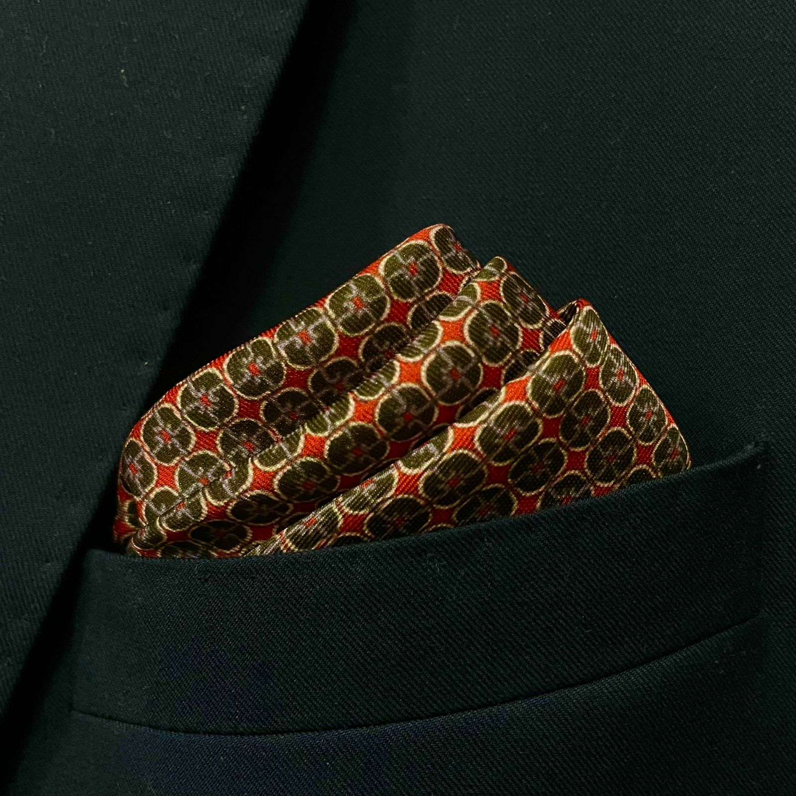 14 by 14 inches Black & Red Geometric PatternPocket Square Set