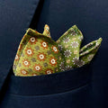 13 by 13 inches Olive Green Floral Pocket Square