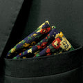 13 by 13 inches Blue Base Yellow Red Floral Pocket Square