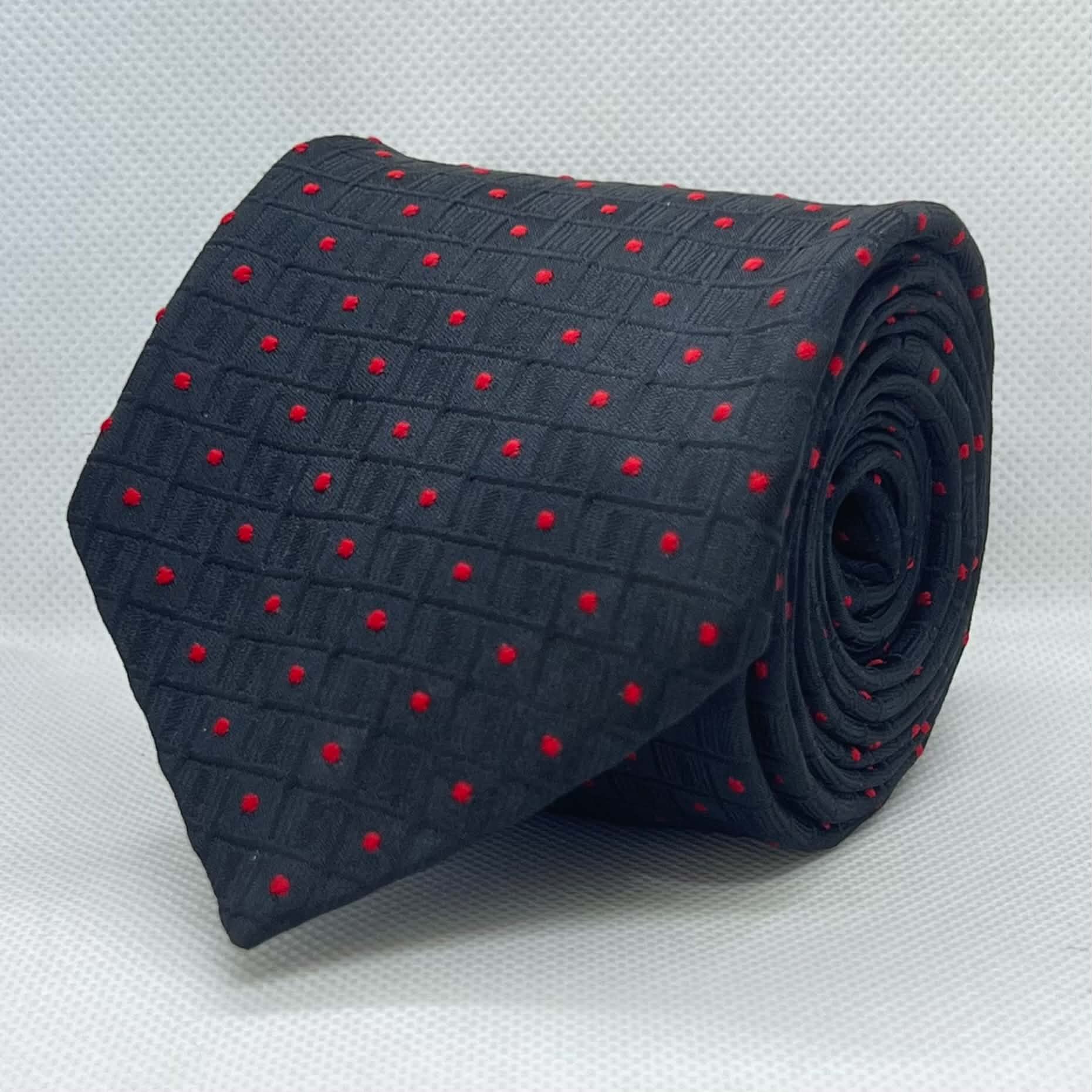 Midnight Black Red Dot Textured Polyester Tie