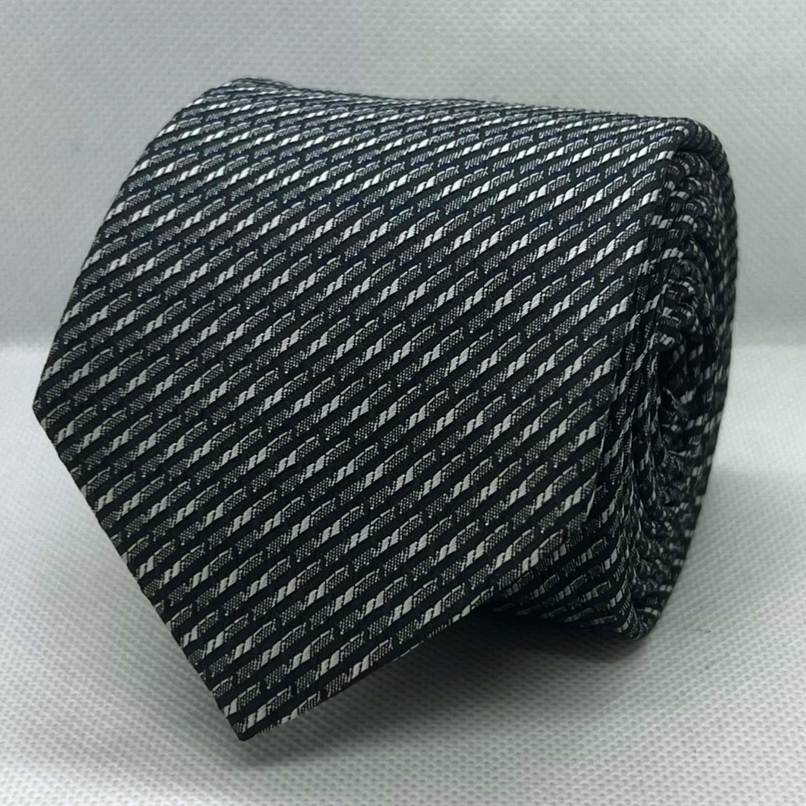 Black Silver Diagonal Texture Polyester Tie