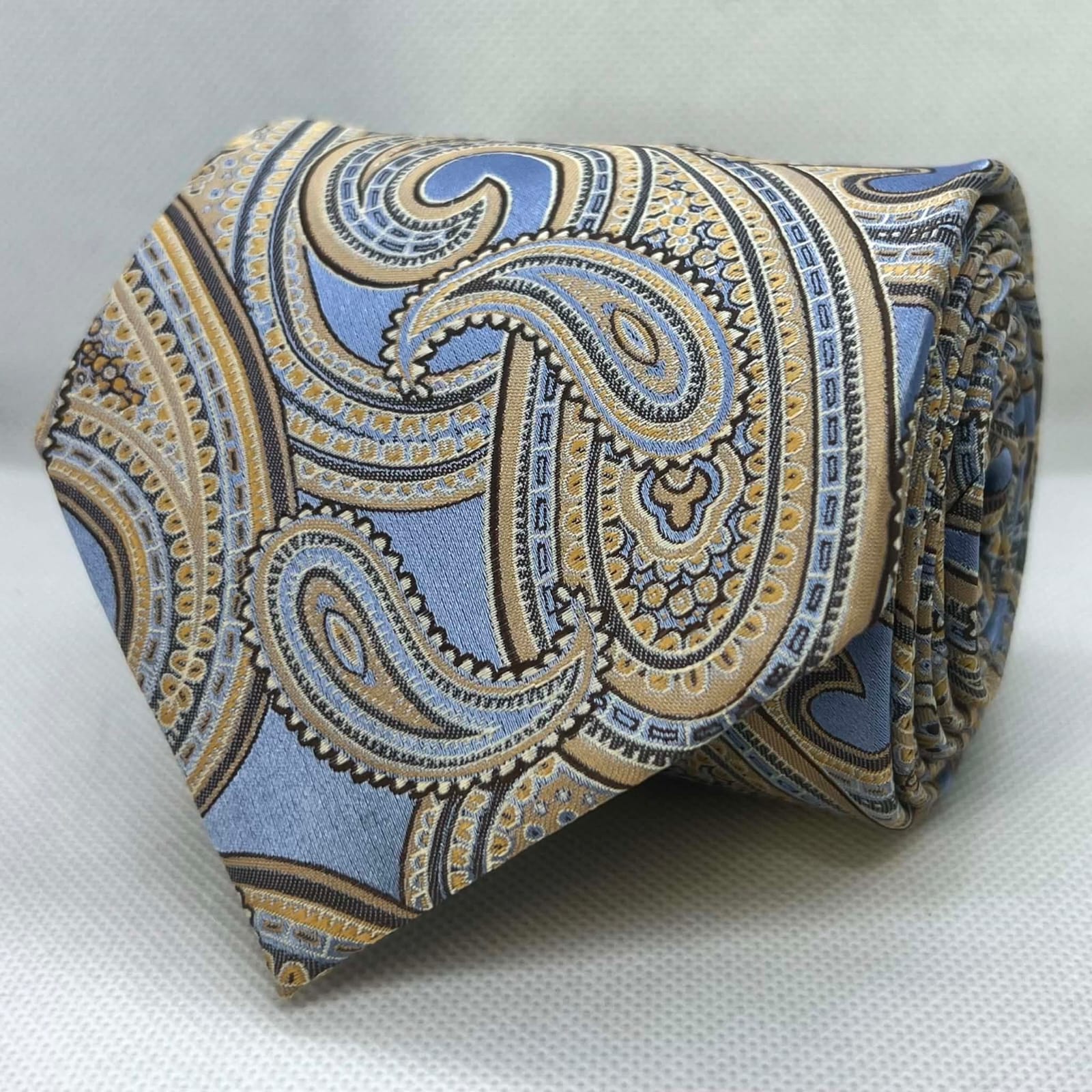 Sky Blue & Champagne Paisley Silk Tie