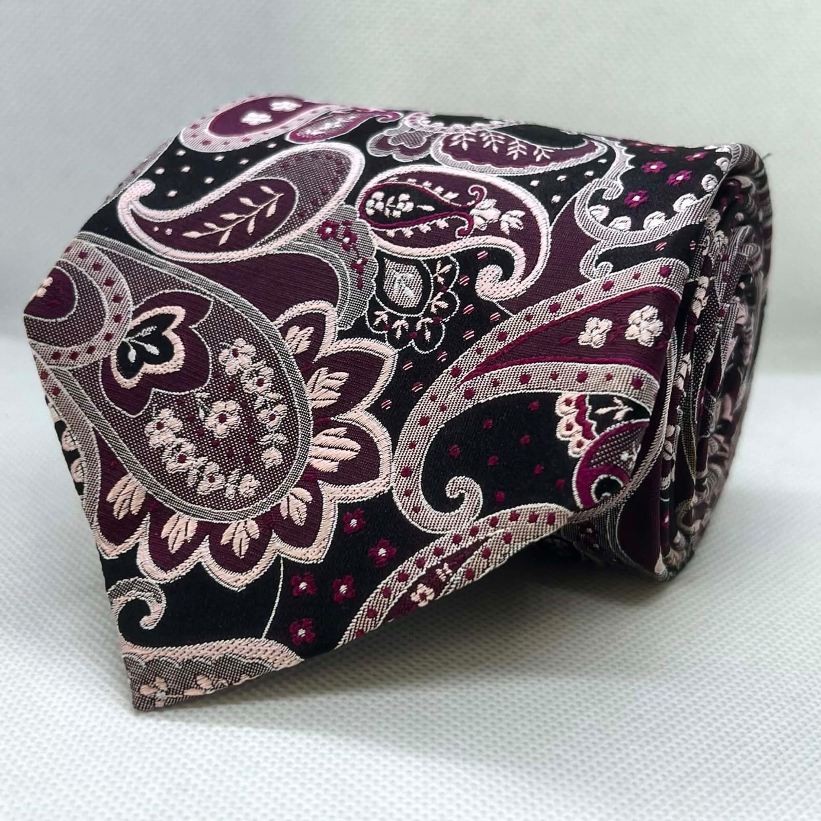 Plum Noir Paisley Garden Silk Broad Tie