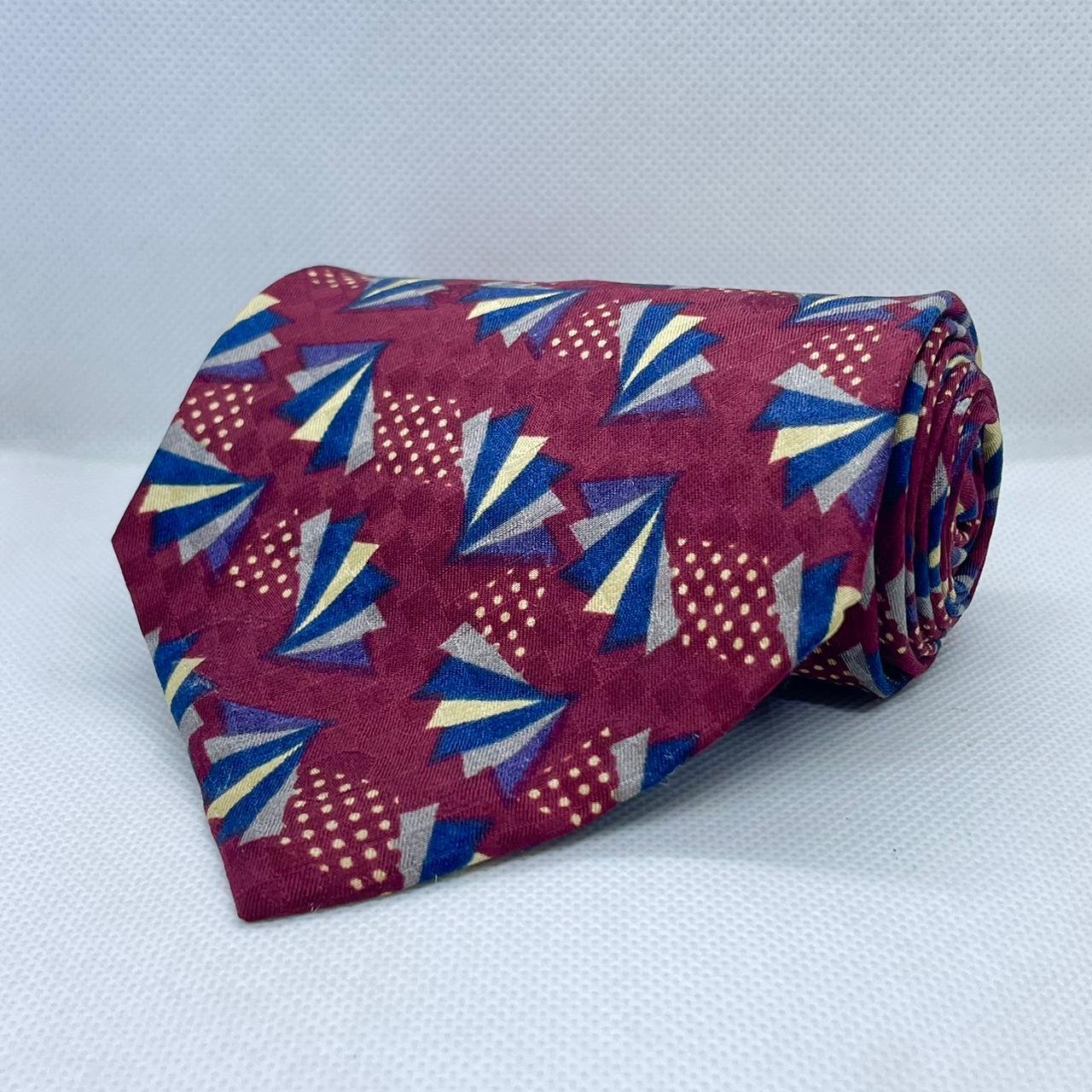 Burgundy Skyline Geometric Silk Broad Tie