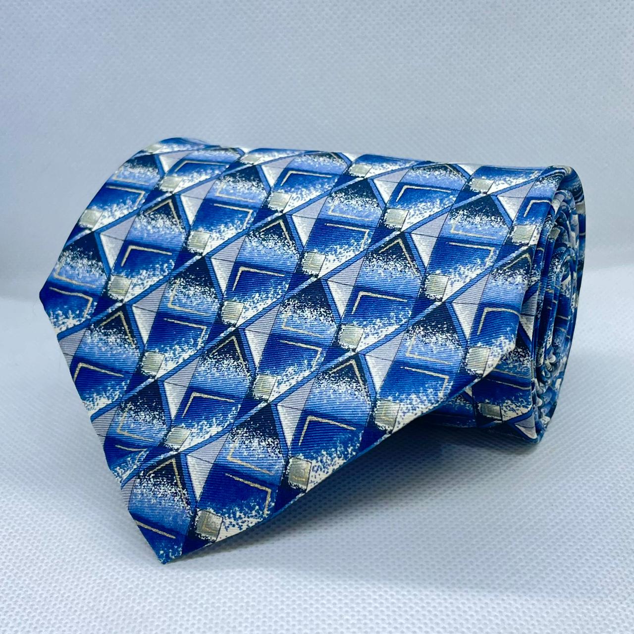 Royal Blue Modern Geometric Silk Broad Tie