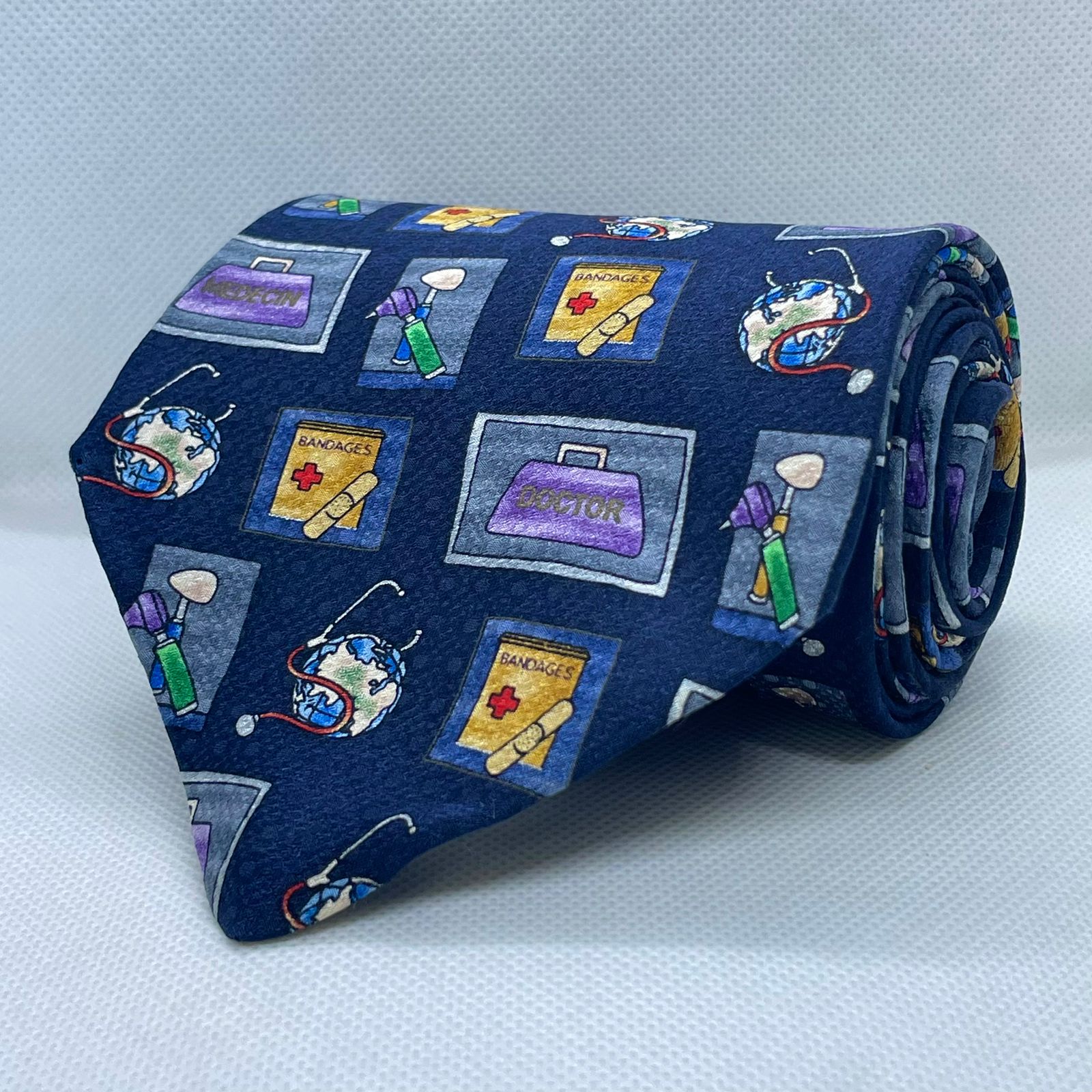Navy Healthcare Essentials Silk Broad Tie