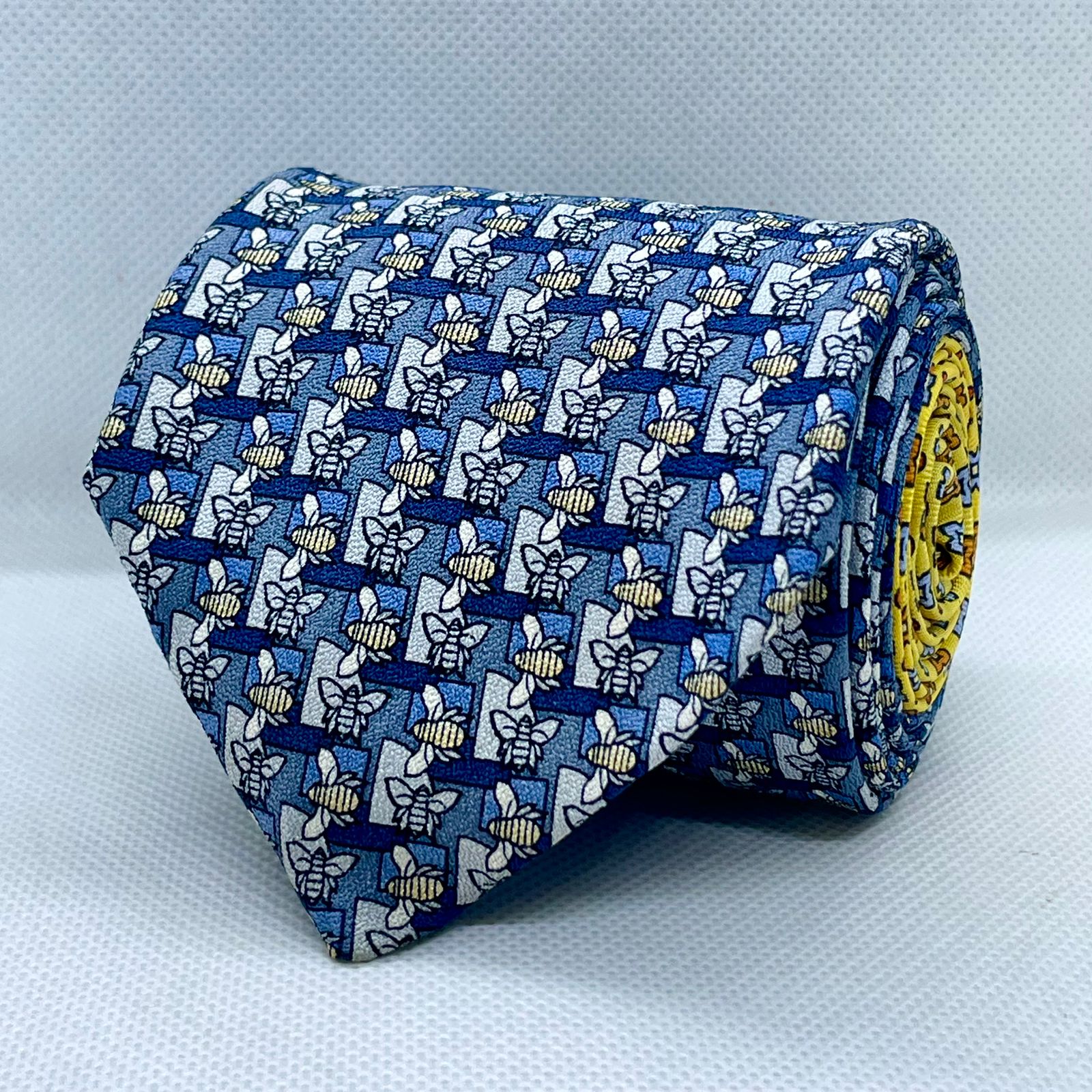 Blue Honeybee Pattern Silk Tie
