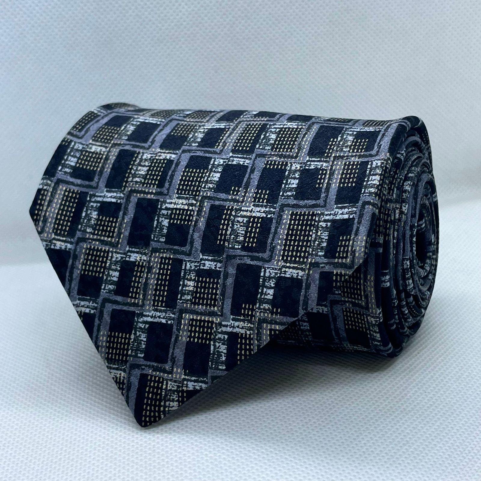Black & Silver Geometric Silk Broad Tie