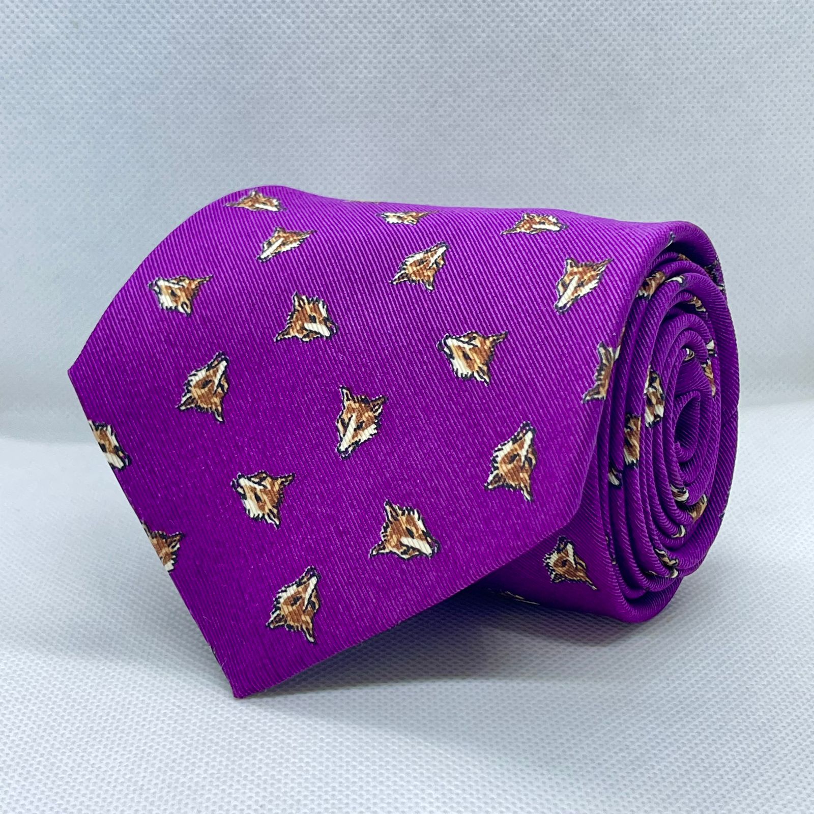Imperial Purple Woodland Fox Silk Broad Tie