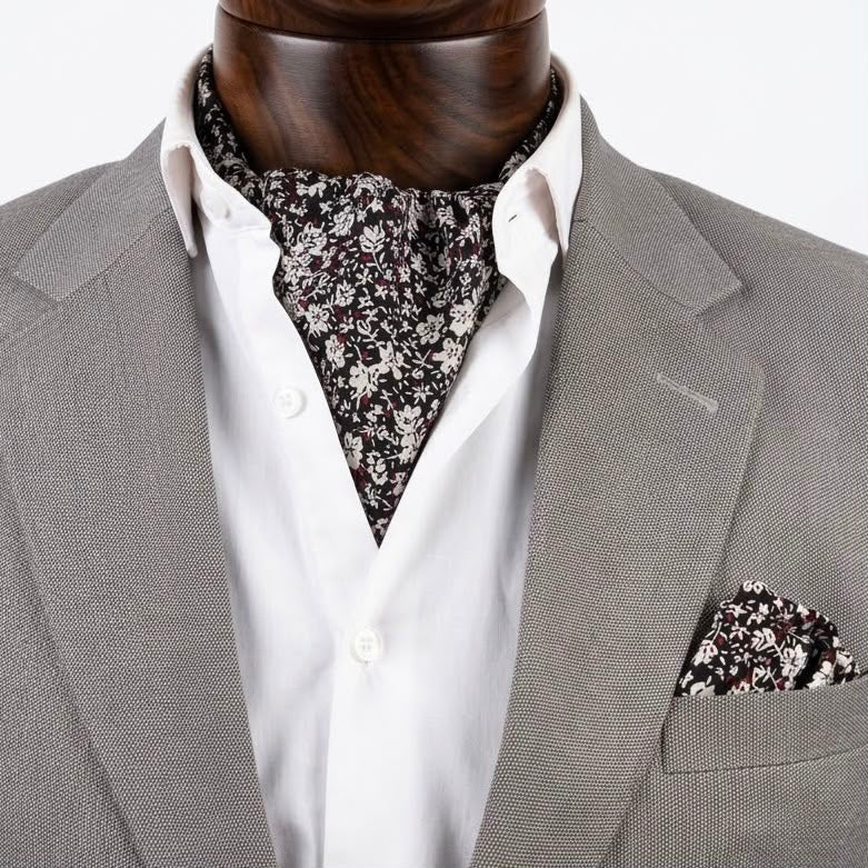 Black Base Floral Cravat and Pocket Square Set