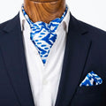 Blue White Absract Cravat and Pocket Square Set
