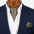 Luxury Black Gold Striped Formal Cravat and Pocket Square Set