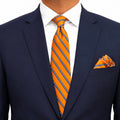 Burnt Orange Executive Stripe Silk Tie with Pocket Square Set