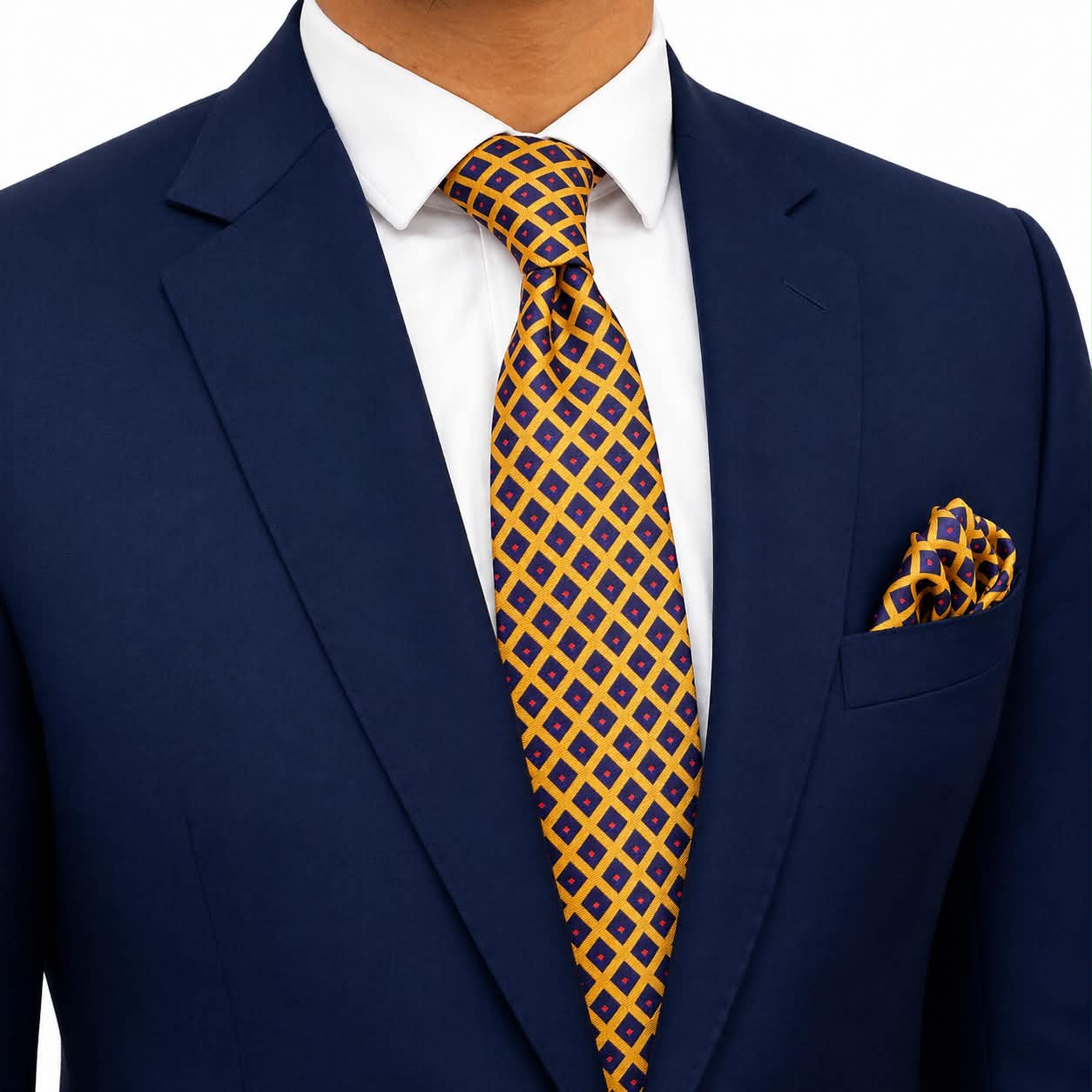 Luxury Gold Geometric Diamond Silk Tie and Pocket Square Set