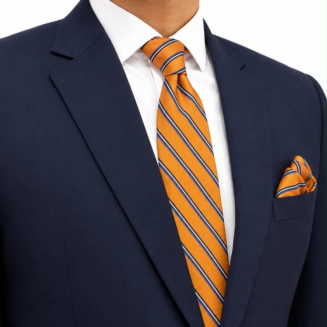 Burnt Orange Executive Stripe Silk Tie with Pocket Square Set