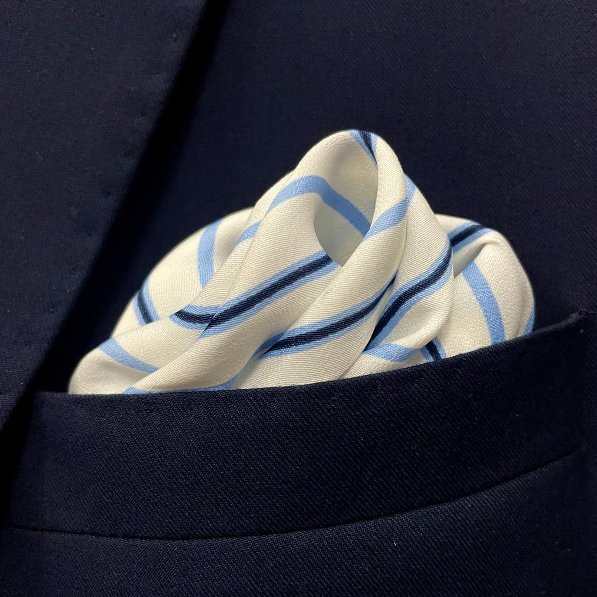 13 by 13 inches White Blue Striped Pocket Square
