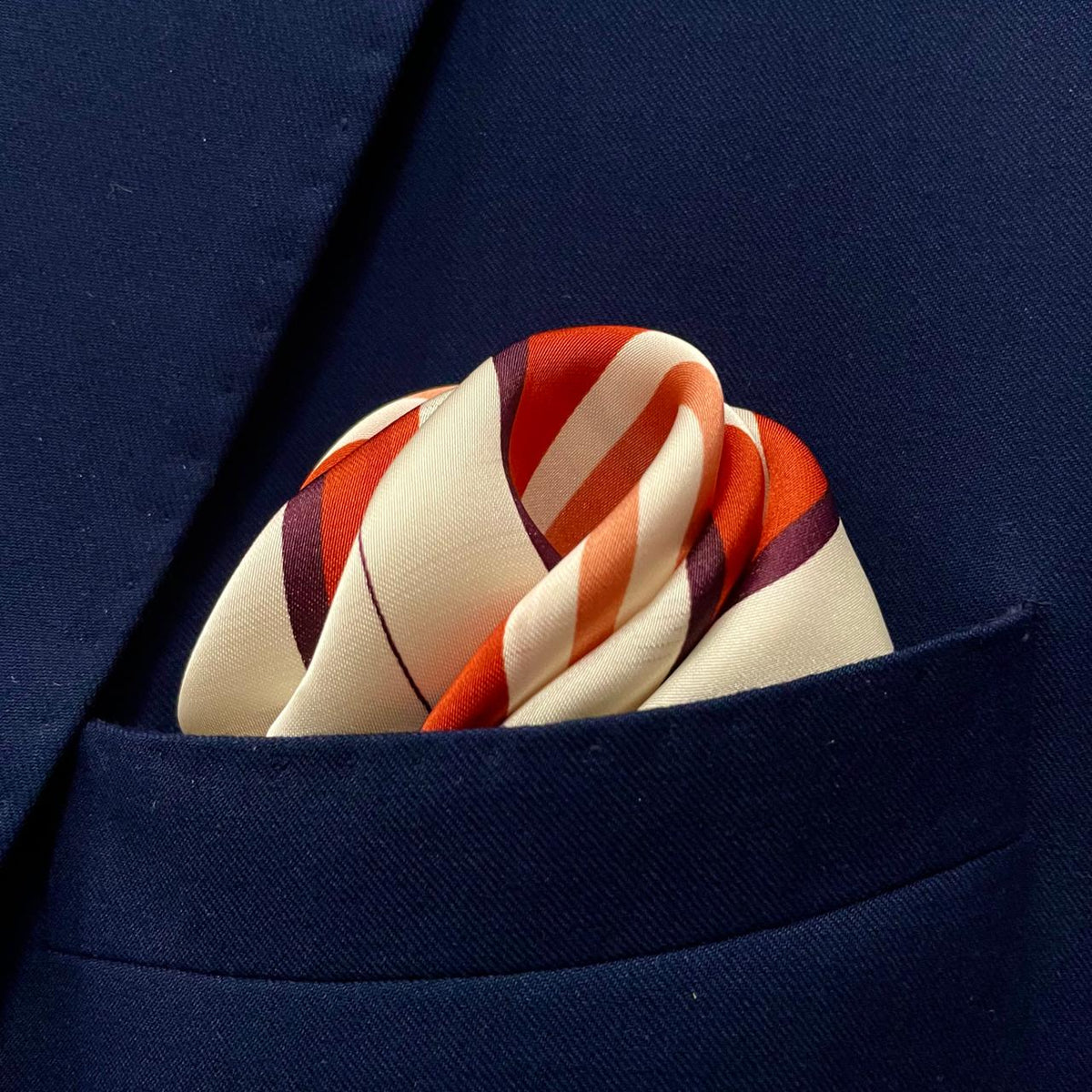 13 by 13 inches Off-White Orange Striped Pocket Square