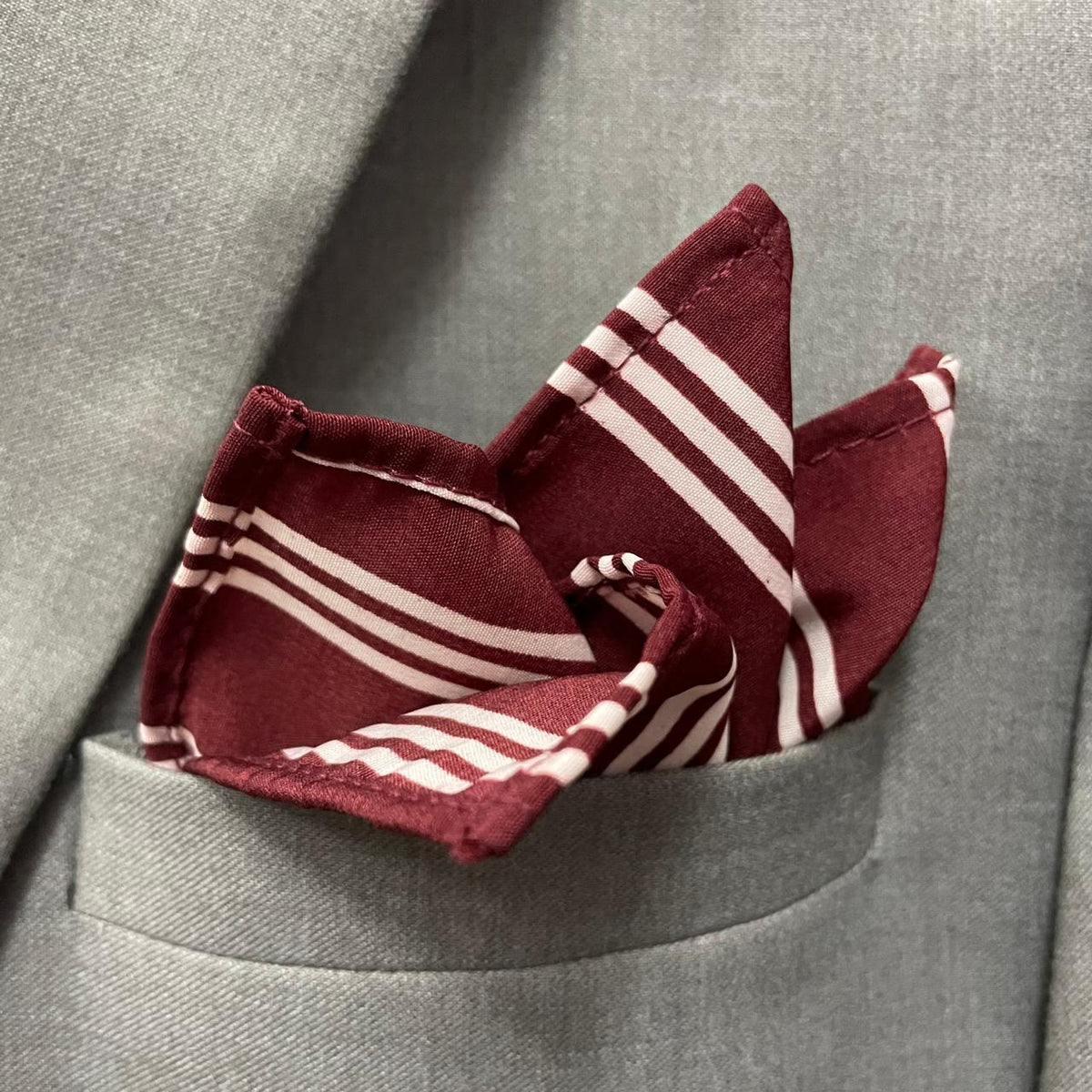 13 by 13 inches Burgundy Striped Elegance Pocket Square