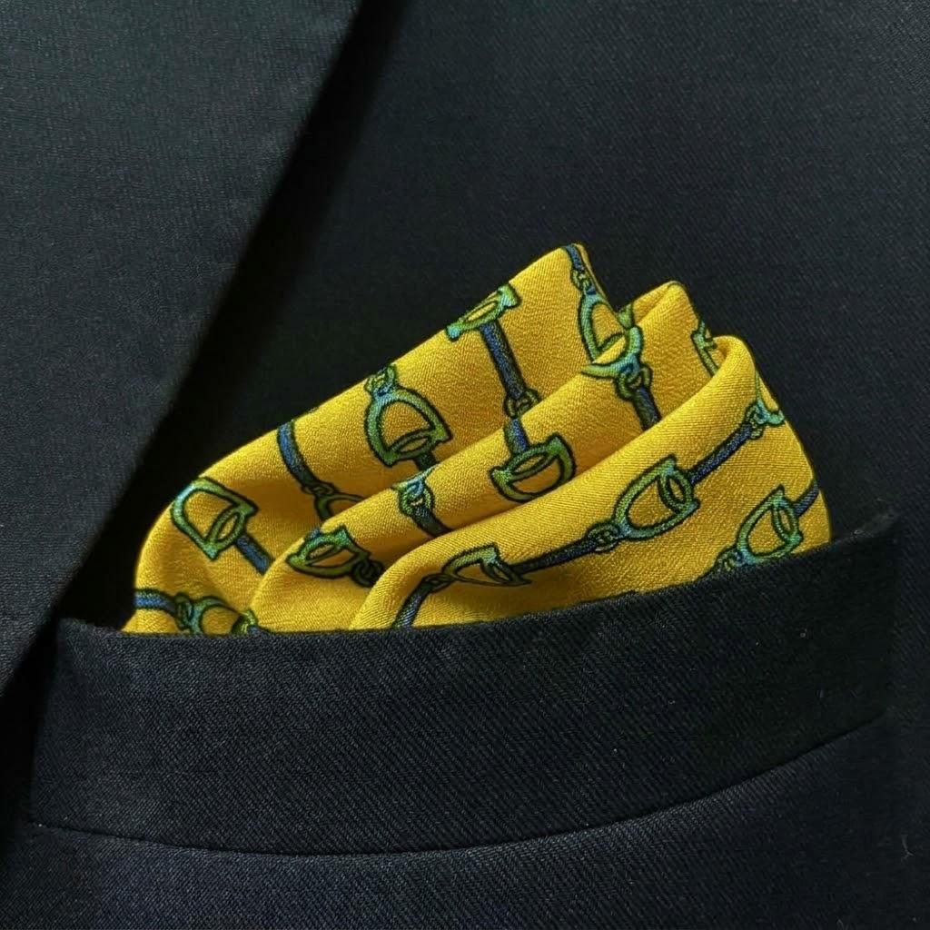 13 by 13 inches Yellow Equestrian Charm Pocket Square
