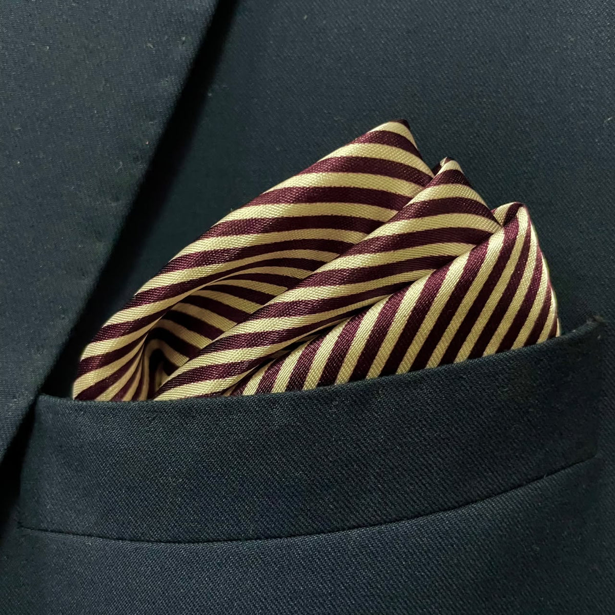 13 by 13 inches Burgundy & Gold Stripe Pocket Square