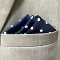 11 by 11 inches Midnight Blue White Polka Dot Pocket Square