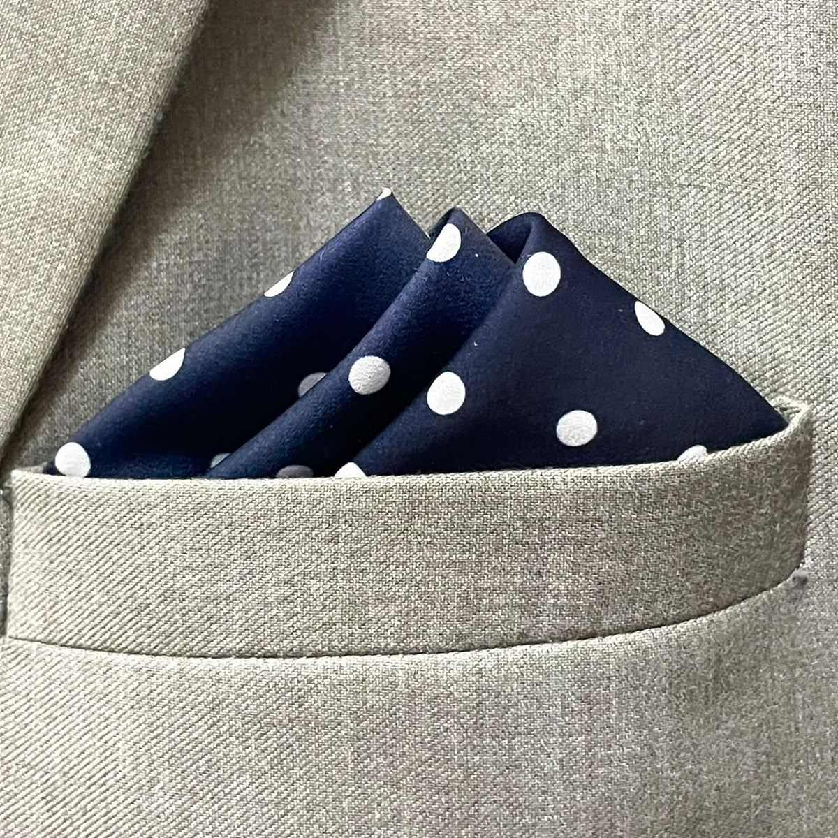 11 by 11 inches Midnight Blue White Polka Dot Pocket Square