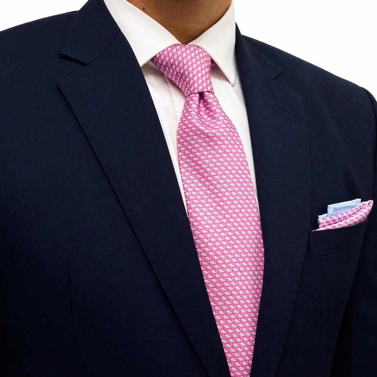 Small Pink Whale Pattern Polyester Tie and Pocket square set