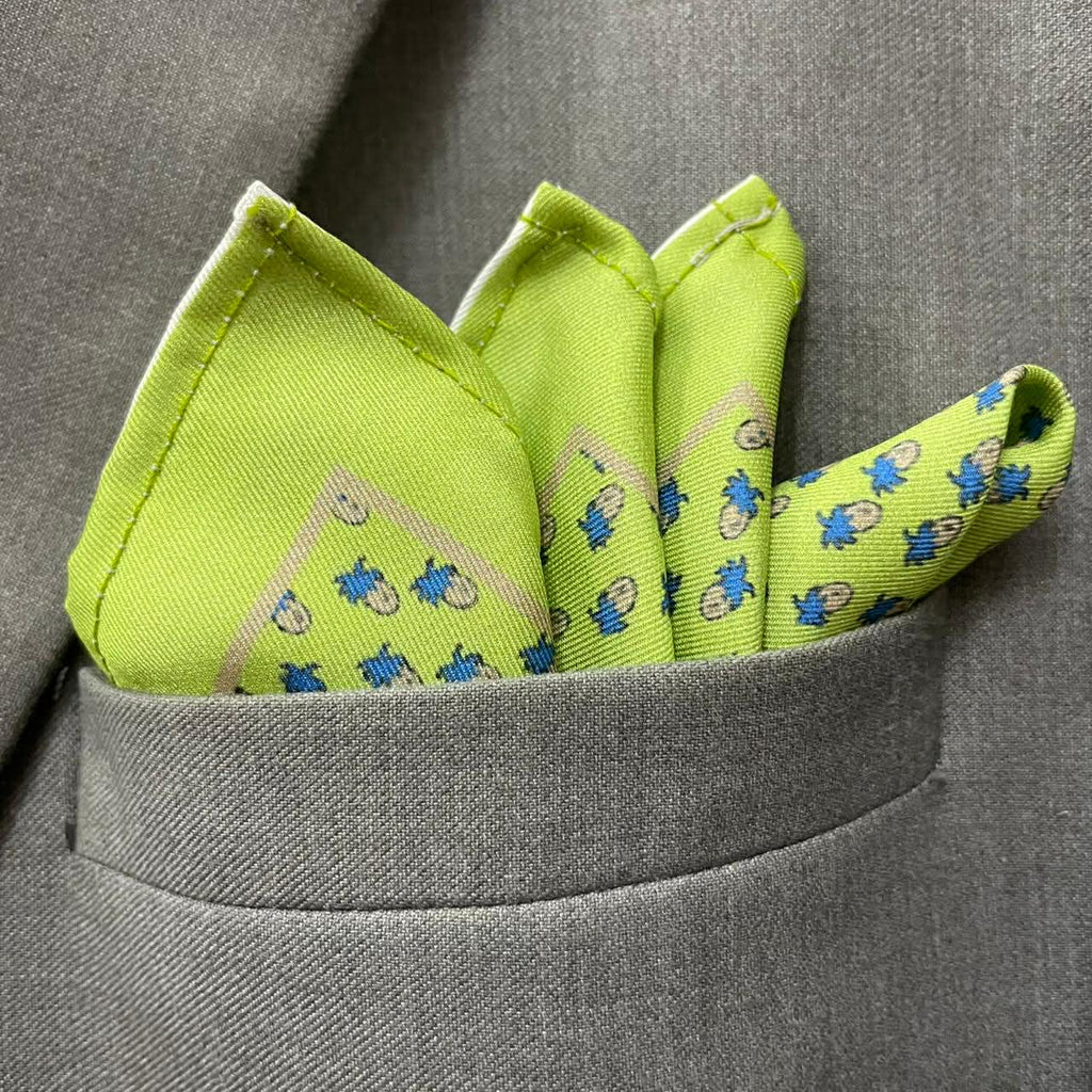 14 by 14 inches Lime Green Motif Pocket Square