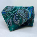 Green Base Blue Paisley Broad Silk Tie