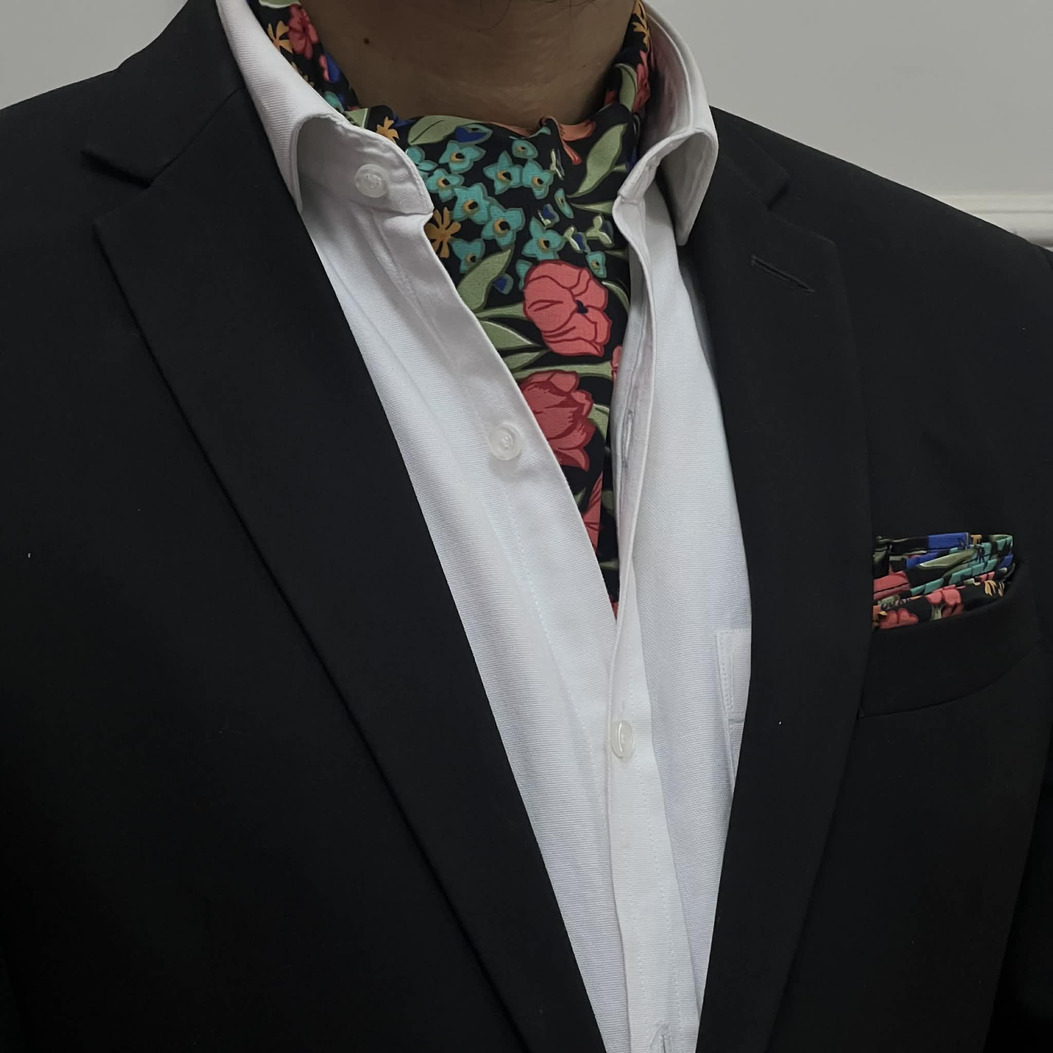 Multicolor Floral Cravat and Pocket Square Set