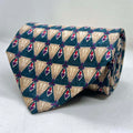 Teal & Champagne Geometric Broad Silk Tie