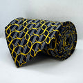 Navy Blue & Gold Chain Lattice Broad Silk Tie