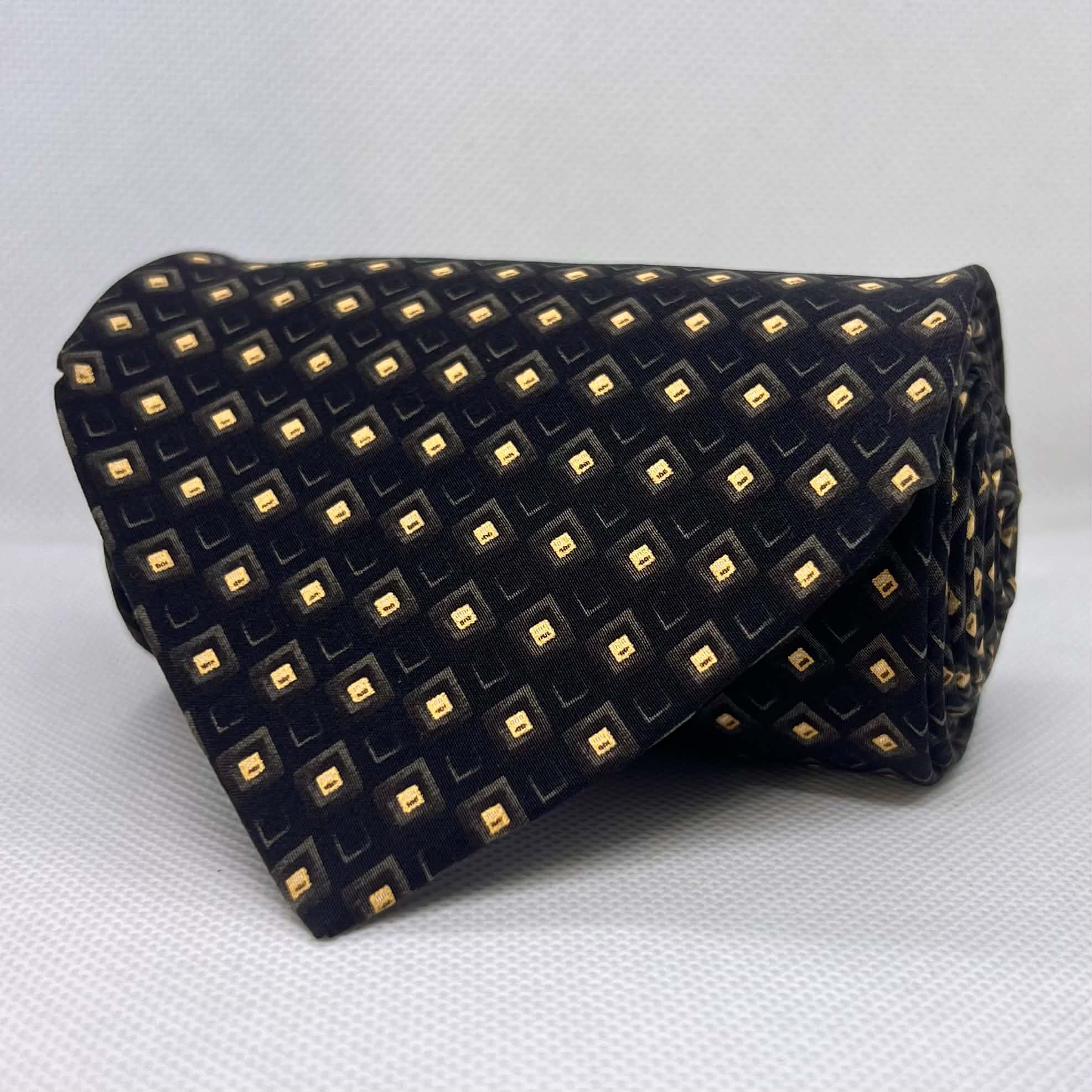 Black Base Yellow dotted Broad Silk Tie