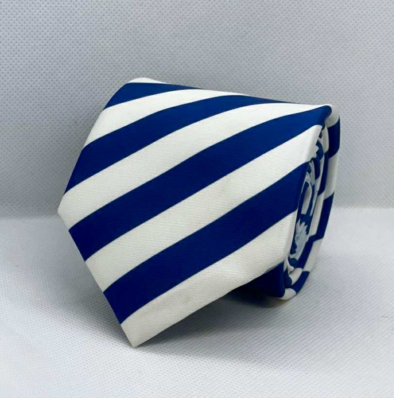 Royal Blue & White Striped Silk Tie Set