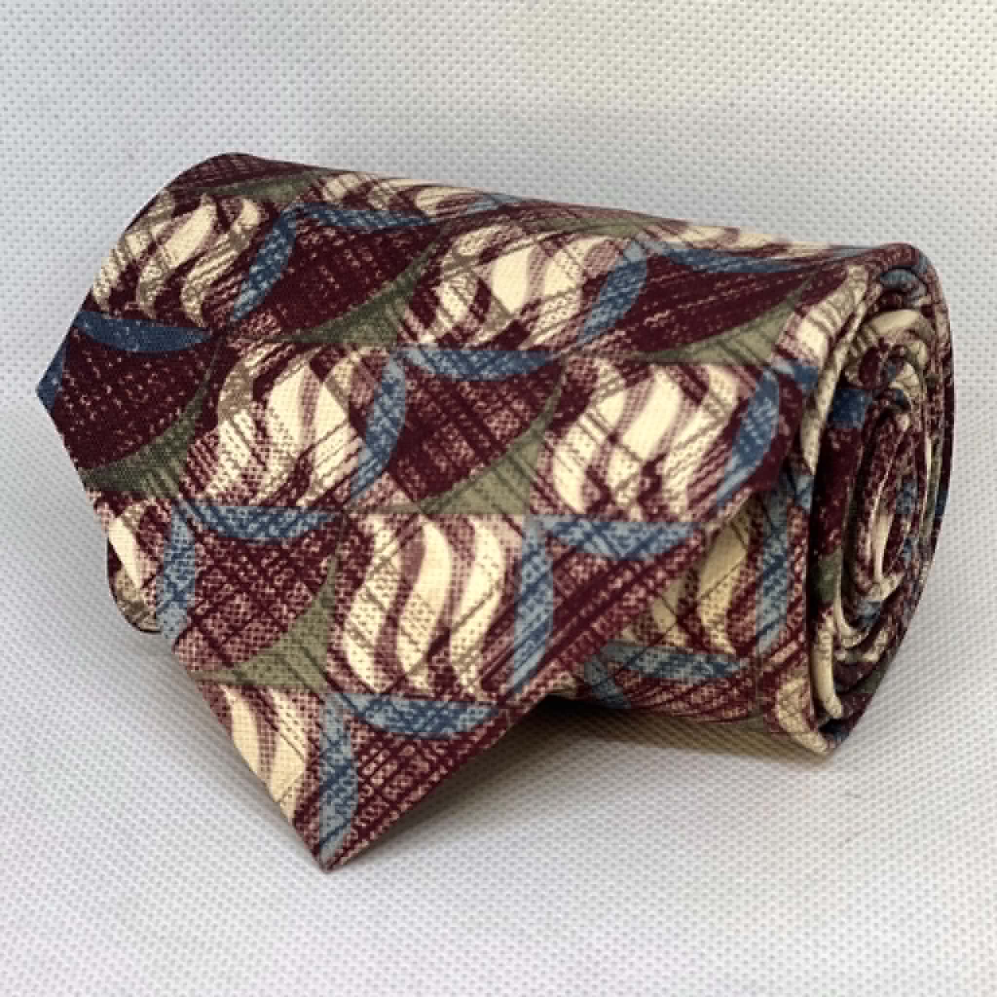 Wine Blue Artisan Pattern Silk Broad Necktie