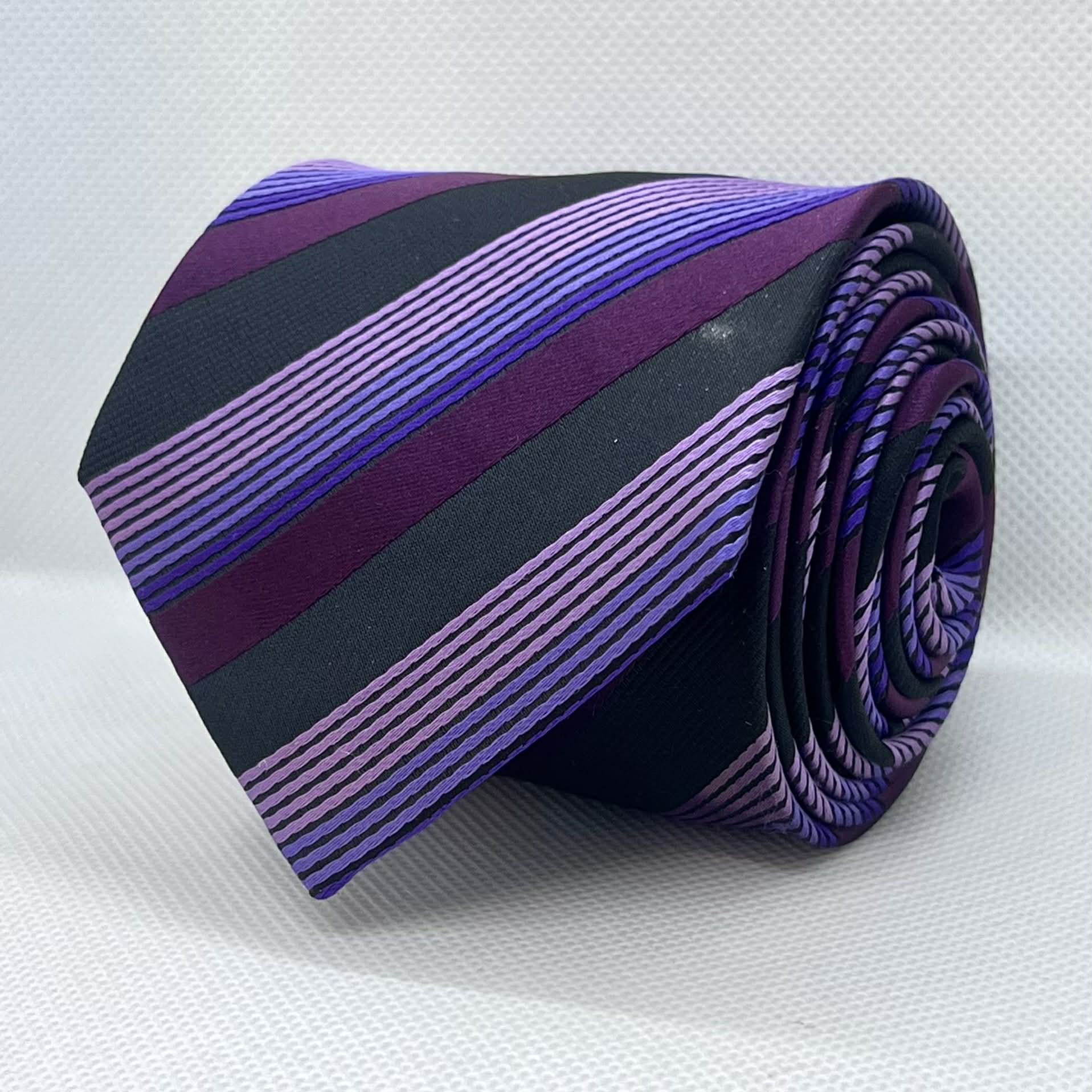 Black & Royal Purple Wide Stripe Polyester Tie