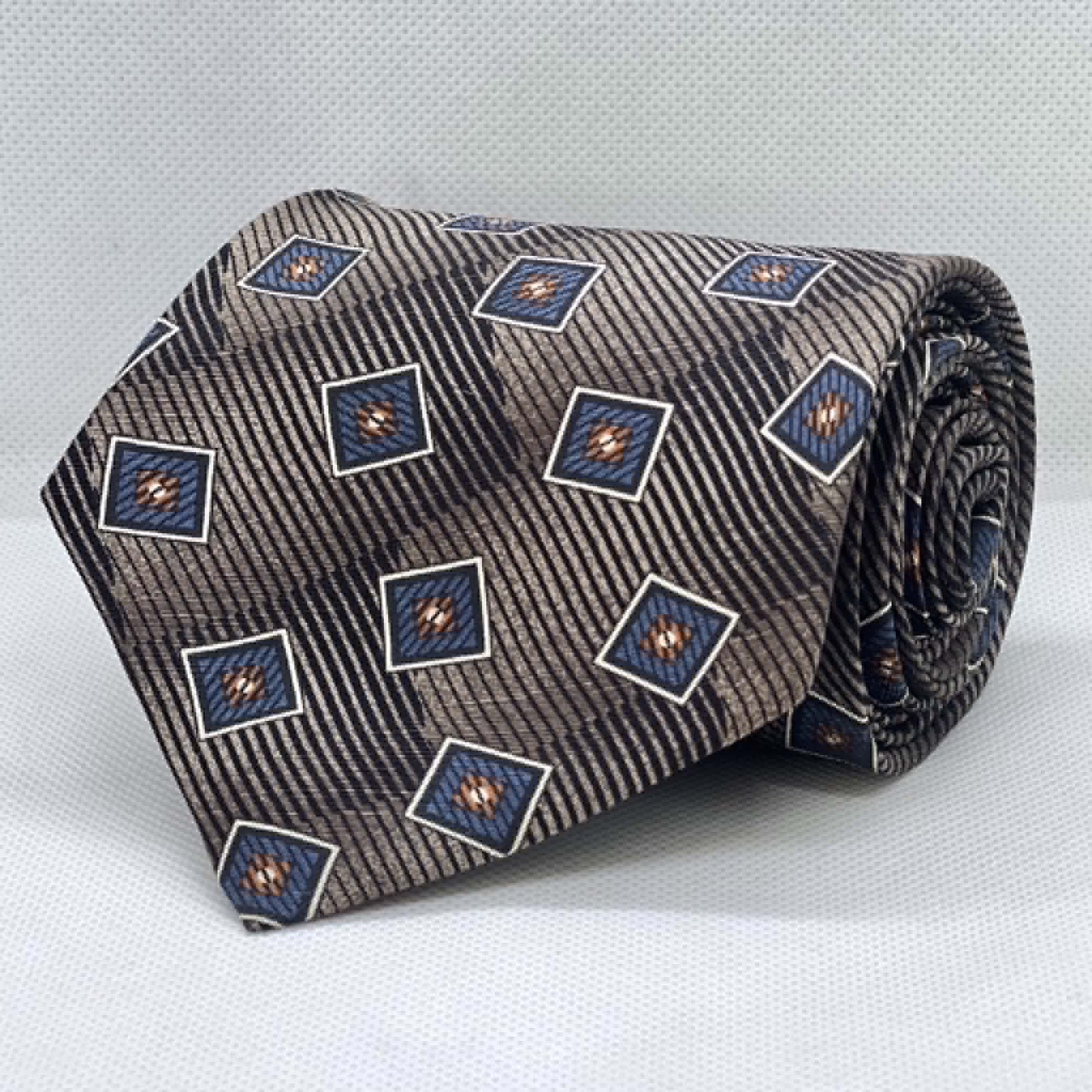 Taupe Sapphire Medallion Broad Silk Tie