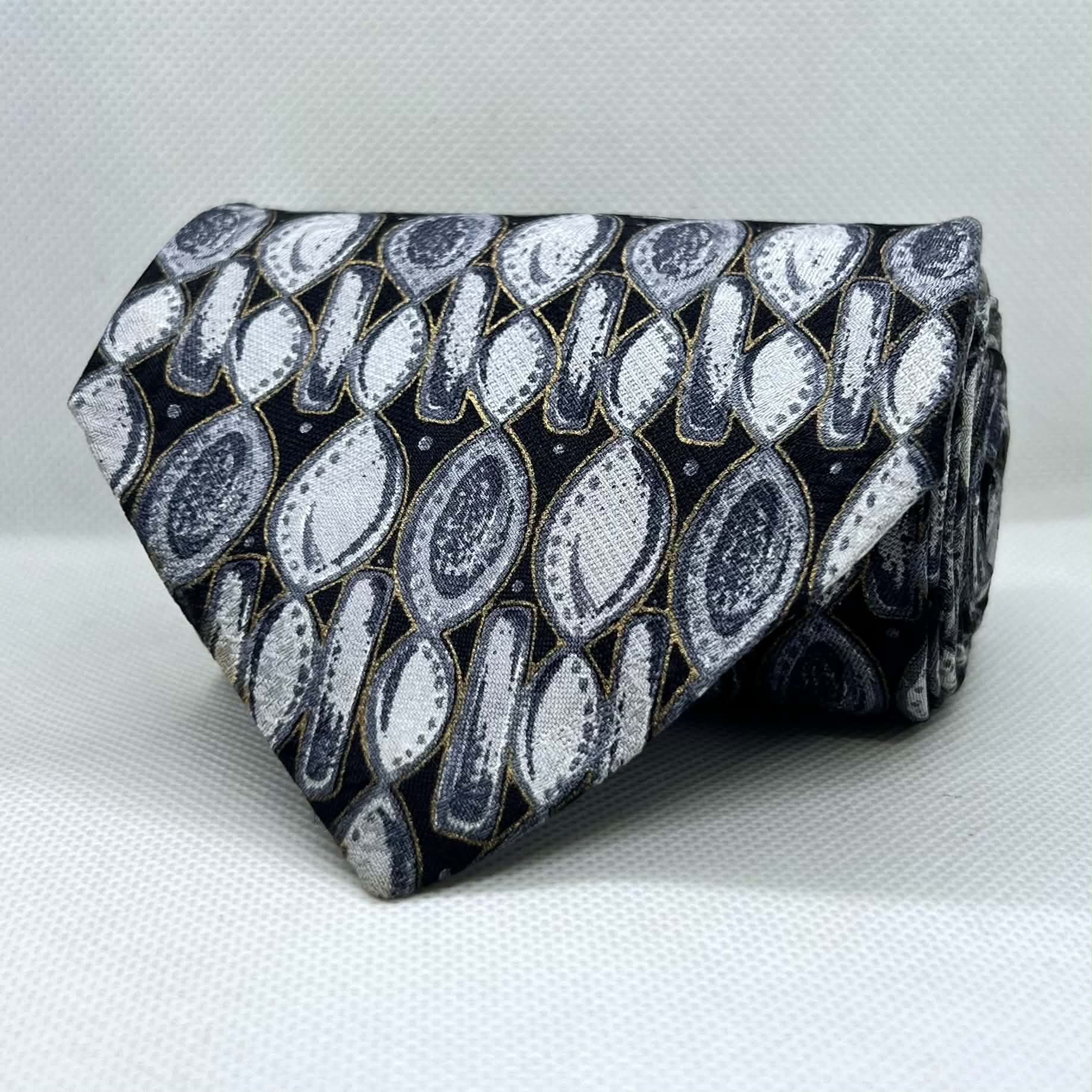 Black & Silver Paisley Pattern Silk Tie