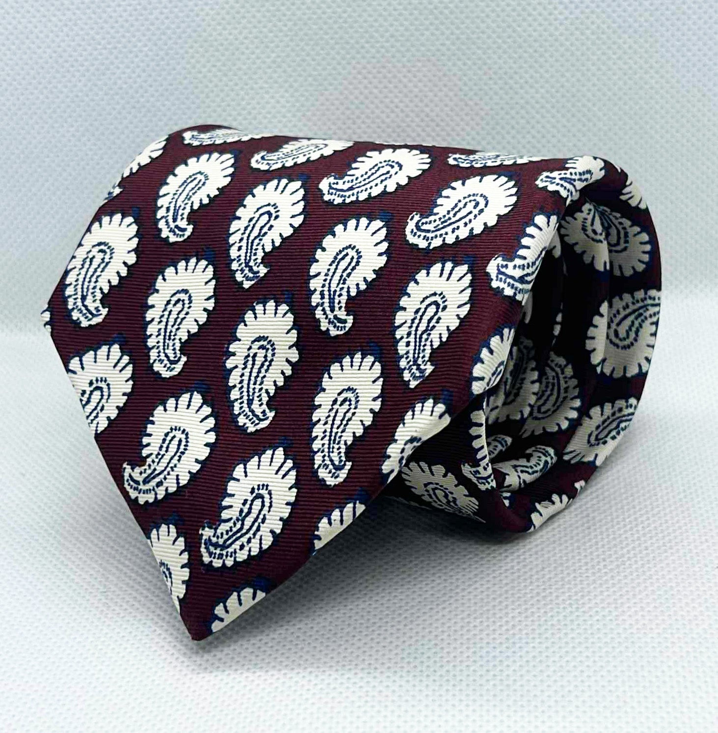 Burgundy & White Bold Paisley Tie