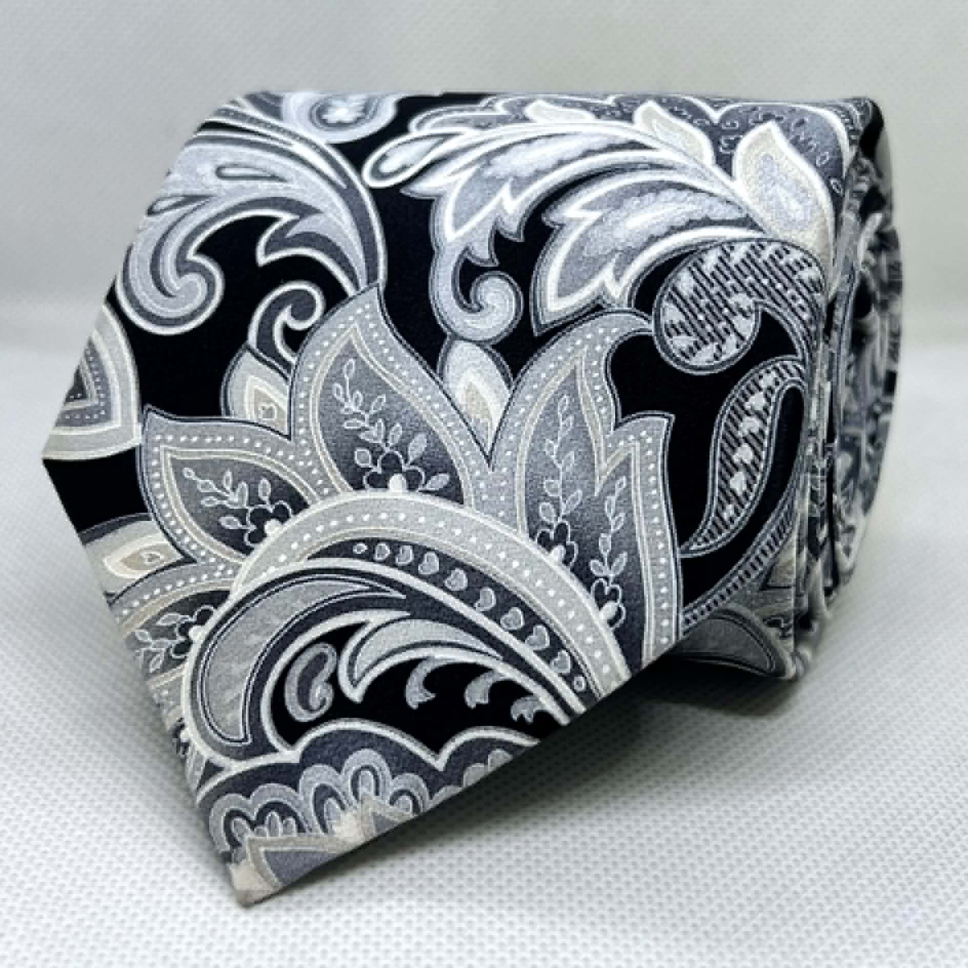 Black Base Silver Paisley Silk Tie